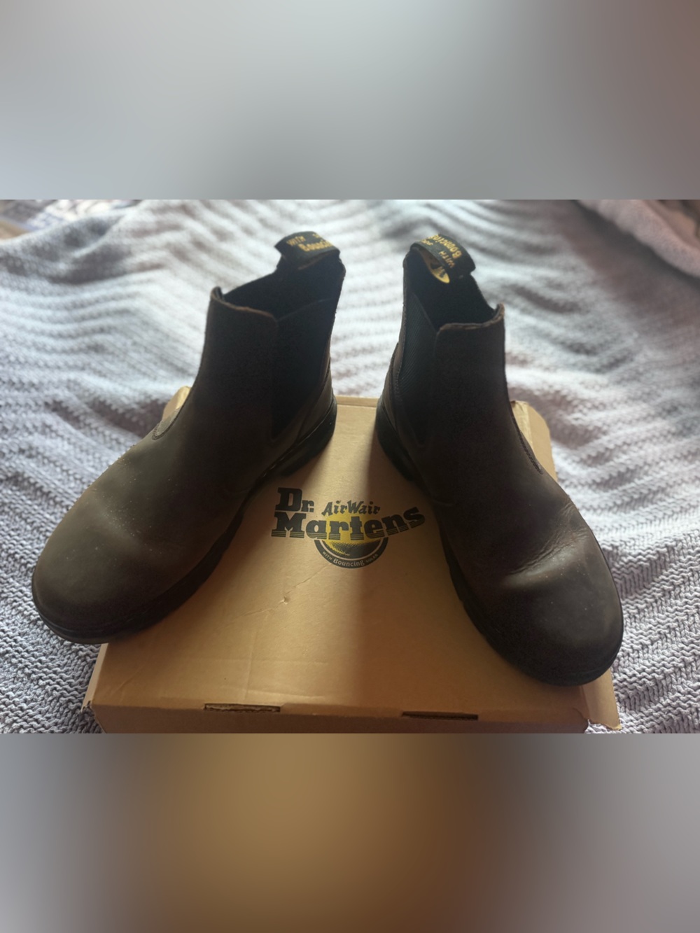 Dr. Martens Brown Leather Chelsea Boot with Yellow Stitching, Slip resistant!